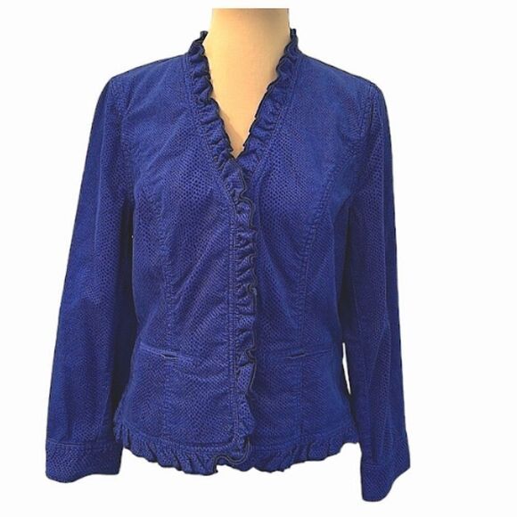 Chico's Corduroy Jacket Size 1 (8) Snake Print Stretch Ruffled - Picture 2 of 16